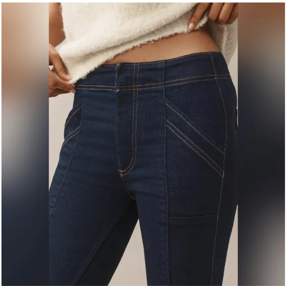 NWT Anthropologie Pilcro Puddle Mid Rise Dark Wash Bellbottom Flare Jeans 28 - Picture 9 of 10